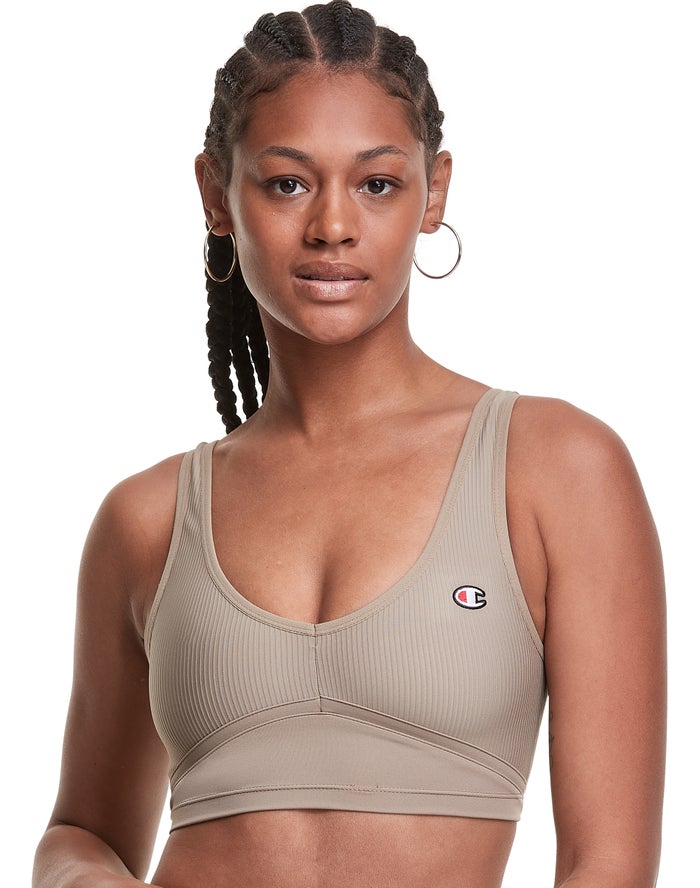 Champion Womens Tank Tops NZ - Ribbed Cropped Olive ( 2791-FAXJL )